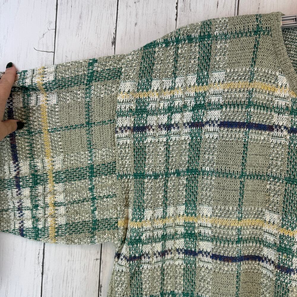 VTG Conte di Milano Green Plaid V-Neck Sweater Cosby Grandpa Italy Size Large - Picture 3 of 13